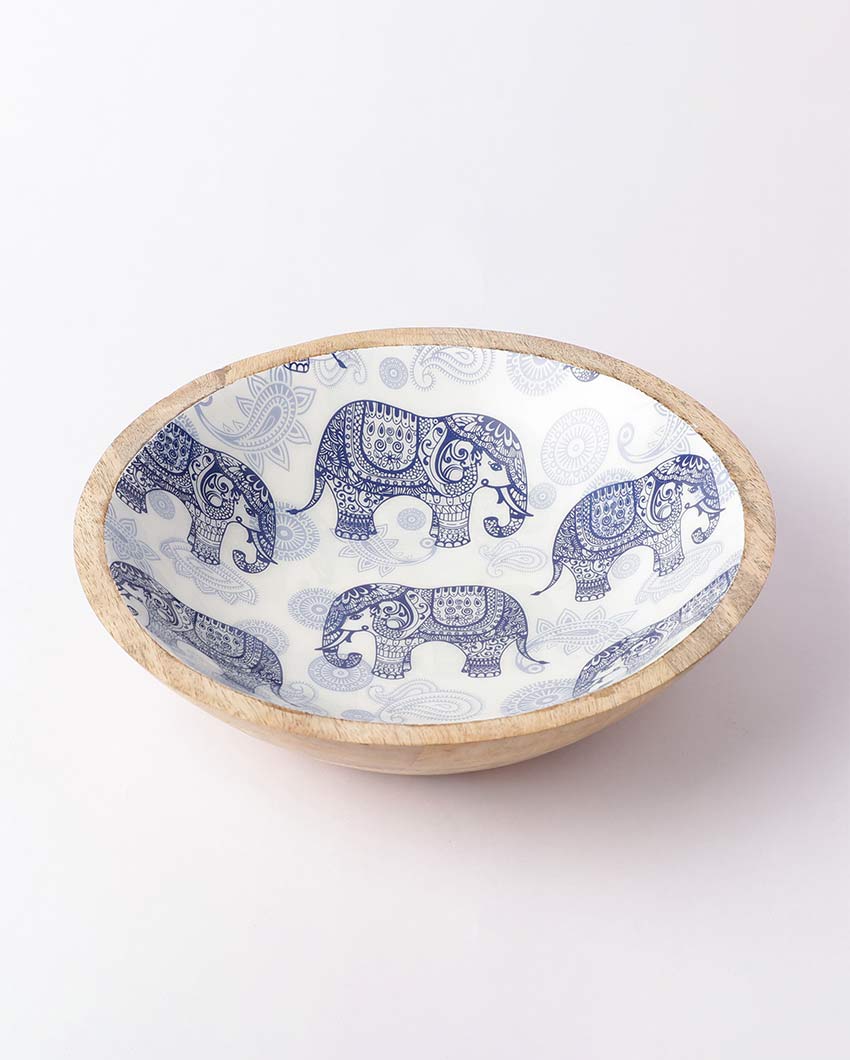 Elegant & Durable Royal Elephant Printed Wooden Serving Bowl | 11 x 4 inches