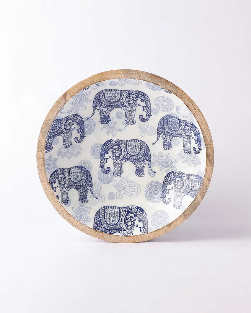 Elegant & Durable Royal Elephant Printed Wooden Serving Bowl | 11 x 4 inches