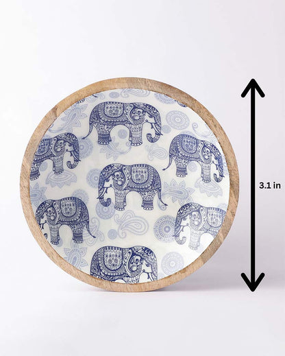 Elegant & Durable Royal Elephant Printed Wooden Serving Bowl | 11 x 4 inches