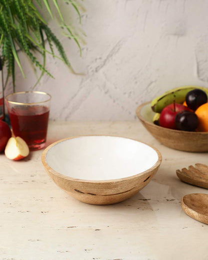 Premium Wooden White Serving Bowl | 11 x 4 inches