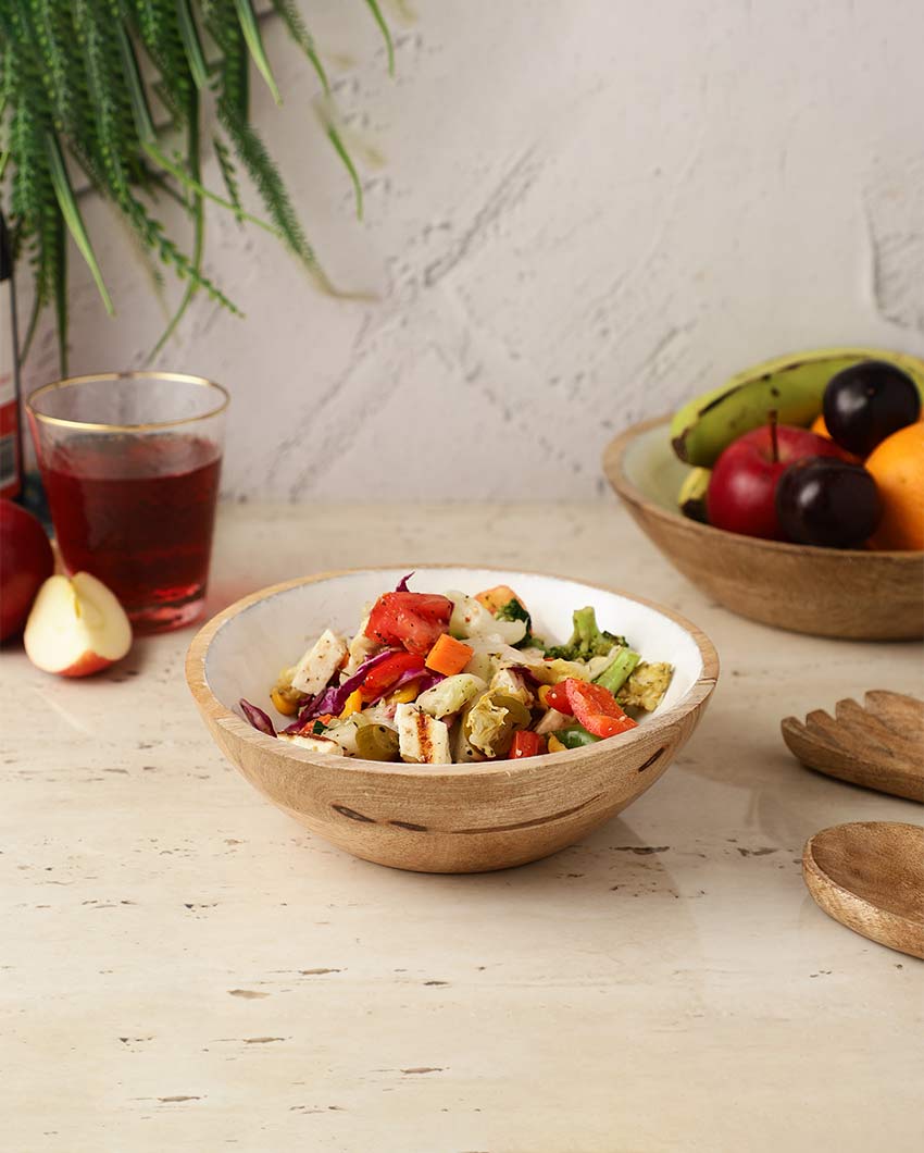 Premium Wooden White Serving Bowl | 11 x 4 inches