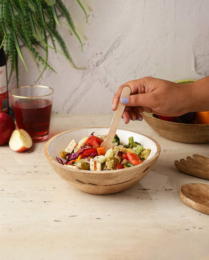 Premium Wooden White Serving Bowl | 11 x 4 inches