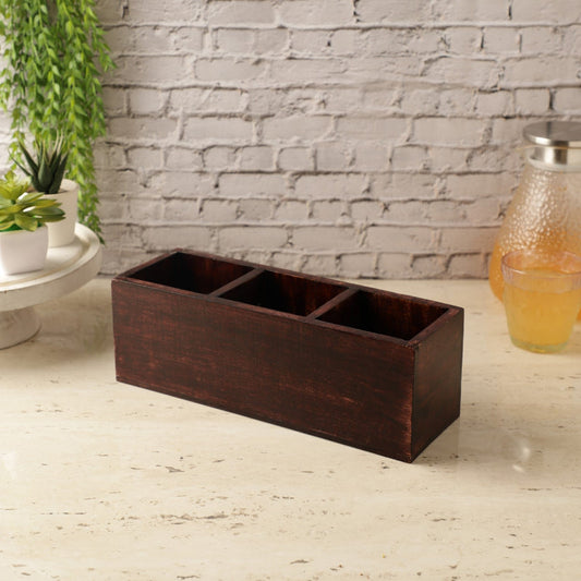 Wooden Cutlery Caddy  | Multiple Colors Burnt Wood