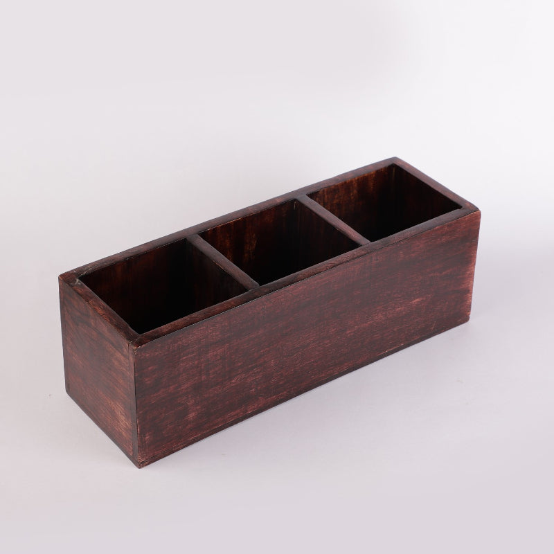 Wooden Cutlery Caddy  | Multiple Colors Burnt Wood