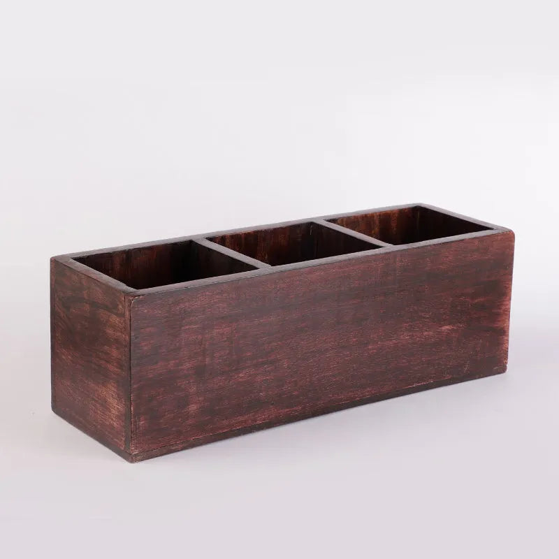 Wooden Cutlery Caddy  | Multiple Colors Burnt Wood