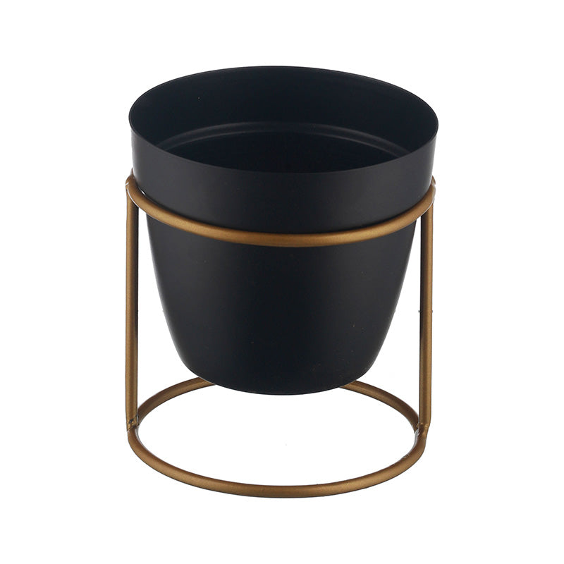 Chic Cylindrical Metal Mini Planter with stand | Set of 2 Black