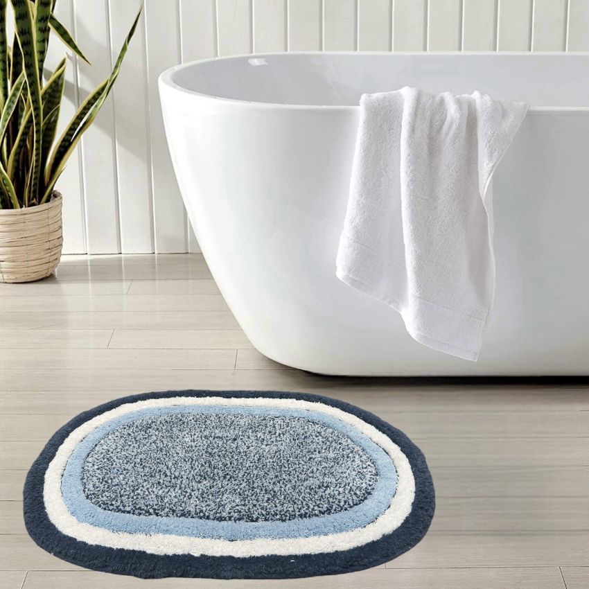 Elegant Oval Tufted Cotton Bath Mat | 24 x 16 Inches