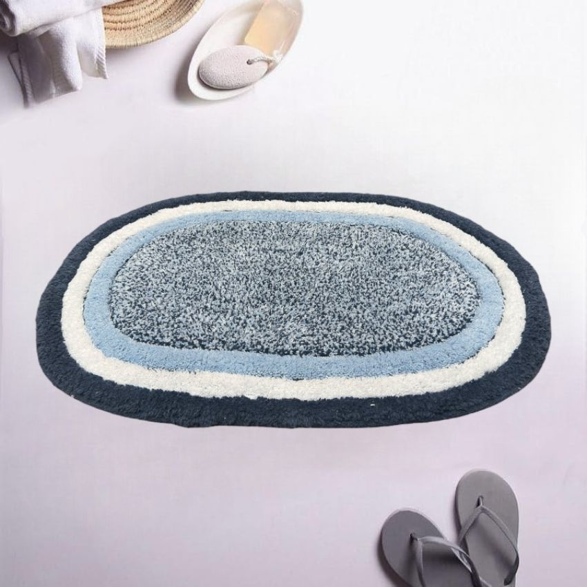 Elegant Oval Tufted Cotton Bath Mat | 24 x 16 Inches