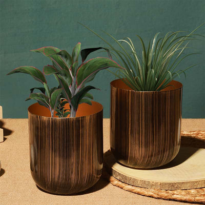 Brown Chic Cylindrical Metal Mini Planter | Set of 2 Default Title