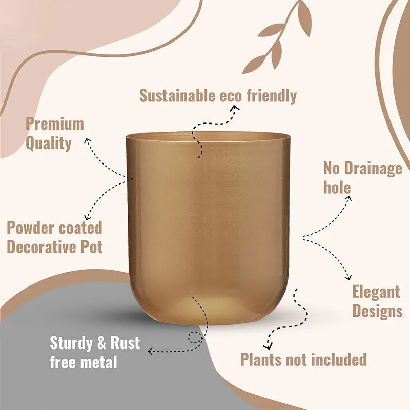 Chic Golden and Brown Cylindrical Metal Mini Planter | Set of 2 Default Title