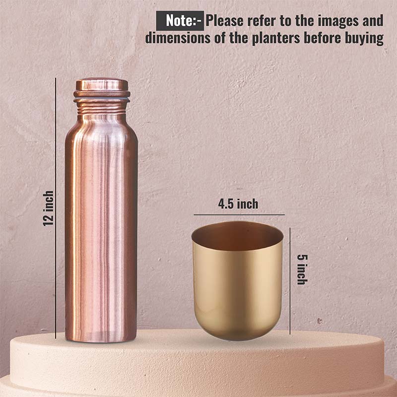 Chic Golden and Brown Cylindrical Metal Mini Planter | Set of 2 Default Title