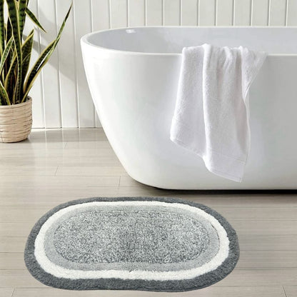 Elegant Oval Tufted Cotton Bath Mat | 24 x 16 Inches