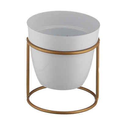 Chic Cylindrical Metal Mini Planter with stand | Set of 2 White