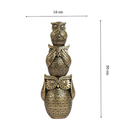 Wisdom Golden Ornate Three Wise Owls | Set of 3 | 12 x 5 inches