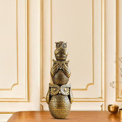 Wisdom Golden Ornate Three Wise Owls | Set of 3 | 12 x 5 inches