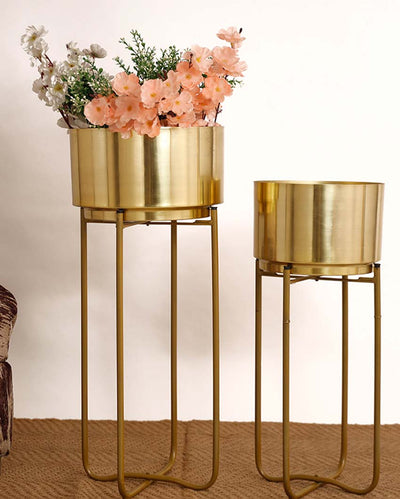 Oasis Gold Metal Planters with Stands | Set Of 2 | Plant not included