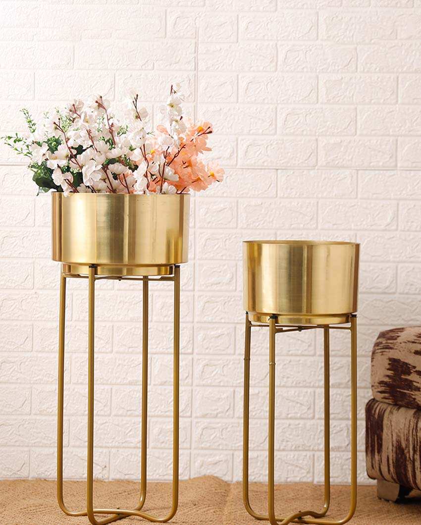 Oasis Gold Metal Planters with Stands | Set Of 2 | Plant not included