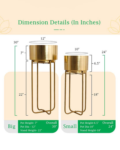 Oasis Gold Metal Planters with Stands | Set Of 2 | Plant not included