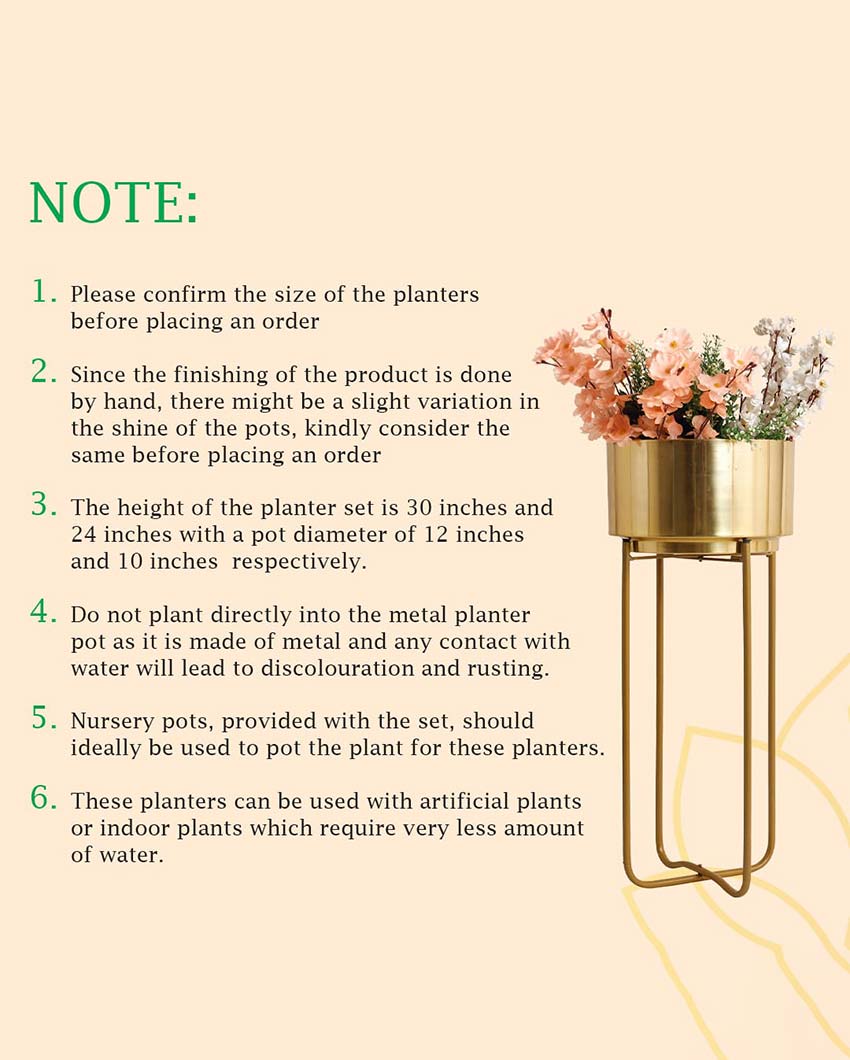 Oasis Gold Metal Planters with Stands | Set Of 2 | Plant not included