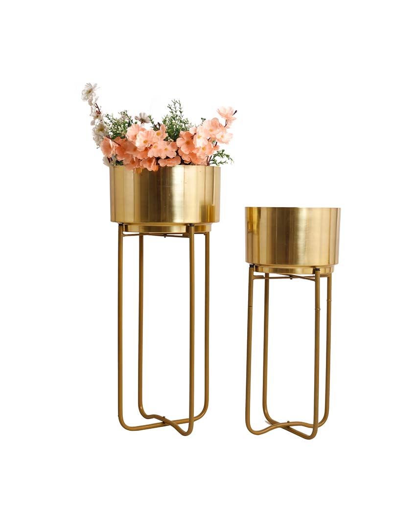 Oasis Gold Metal Planters with Stands | Set Of 2 | Plant not included