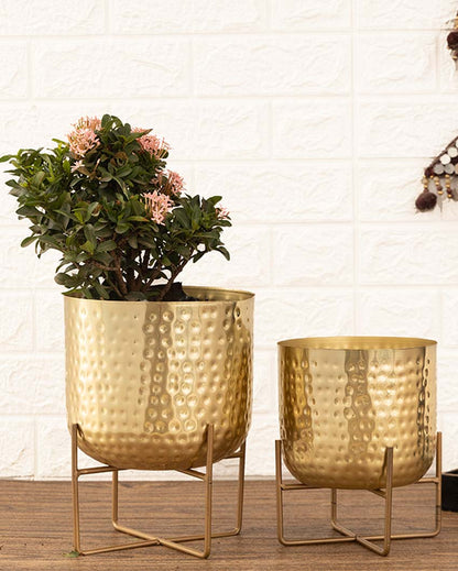 Olive Hammered Metal Planters | Set Of 2 | Plant not included