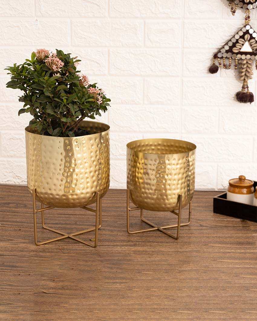 Olive Hammered Metal Planters | Set Of 2 | Plant not included