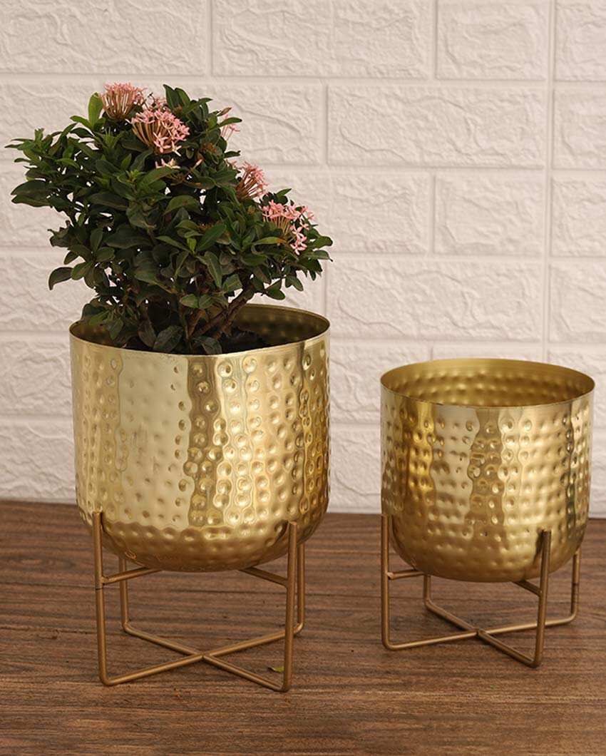 Olive Hammered Metal Planters | Set Of 2 | Plant not included