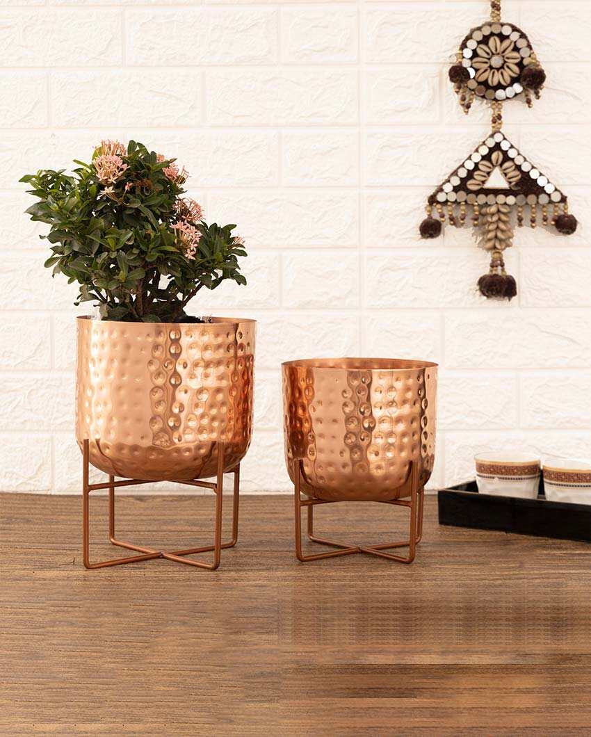 Olive Hammered Metal Planters | Set Of 2 | Plant not included