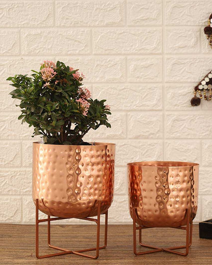 Olive Hammered Metal Planters | Set Of 2 | Plant not included