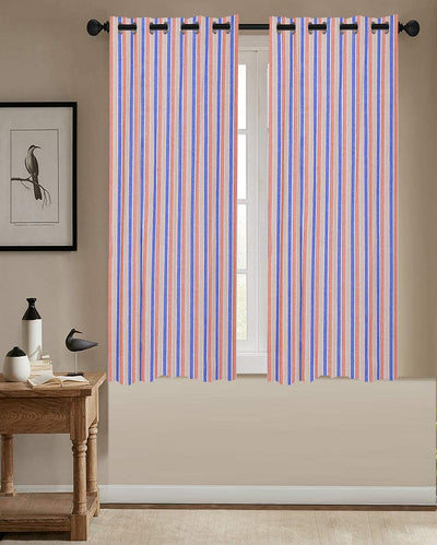 Stripe Cotton Window Curtains | Multiple Colors | Set of 2 | 54 x 60 inches ( 5 feet)t