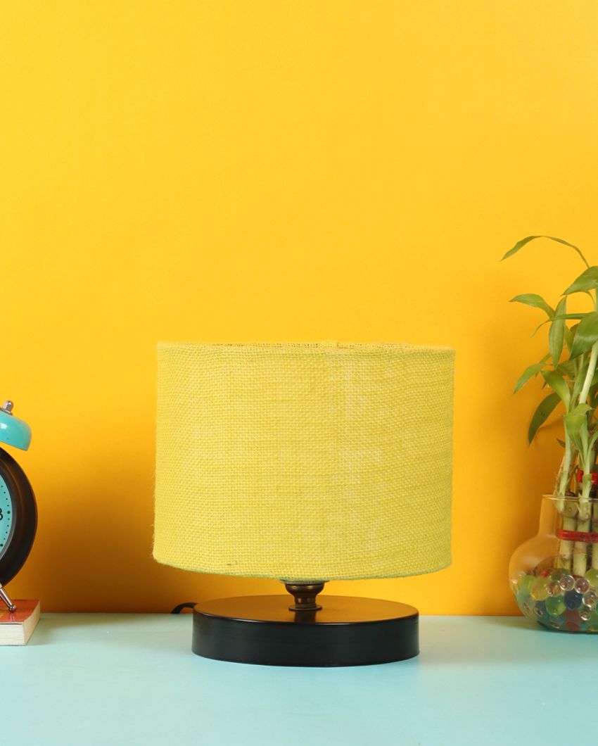 Solid Design Jute Table Lamp With Iron Base Yellow