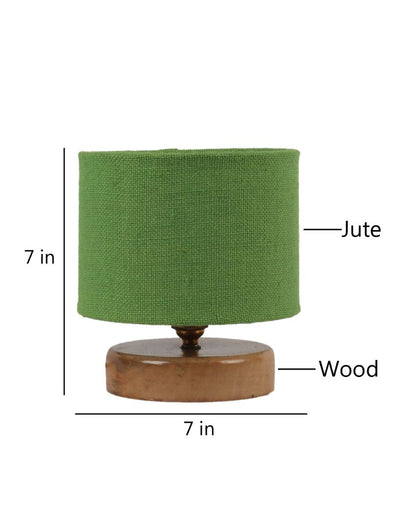 Jute Table Lamp With Wood Natural Round Base Green