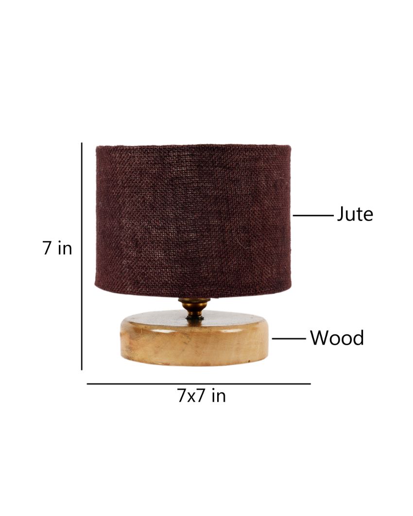 Jute Table Lamp With Wood Natural Round Base Brown