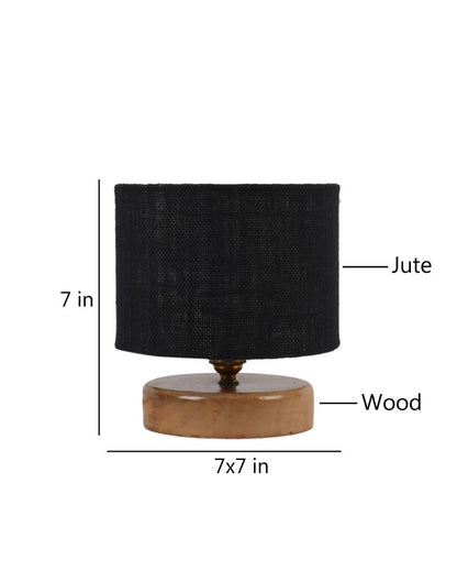 Jute Table Lamp With Wood Natural Round Base Black