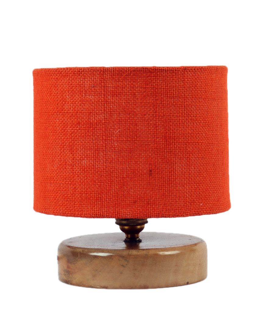 Jute Table Lamp With Wood Natural Round Base Orange