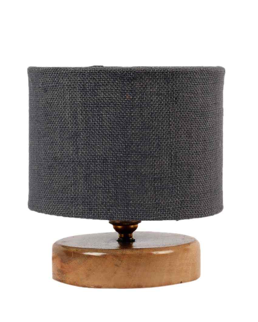 Jute Table Lamp With Wood Natural Round Base Grey