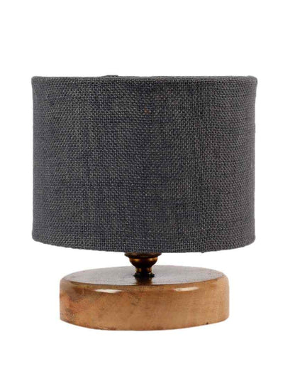 Jute Table Lamp With Wood Natural Round Base Grey