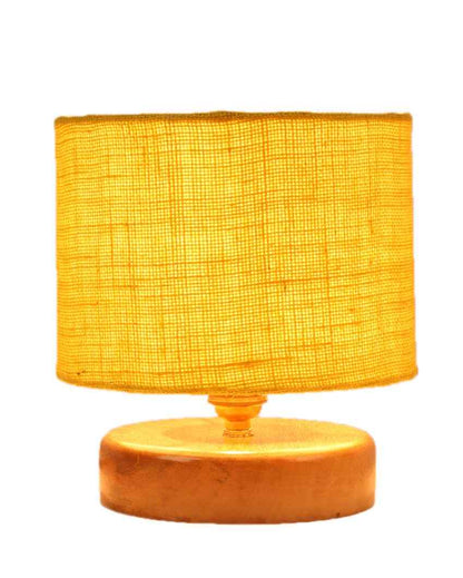 Jute Table Lamp With Wood Natural Round Base Yellow