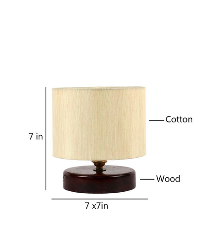 Cotton Table Lamp With Chocolate Wood Base Off White