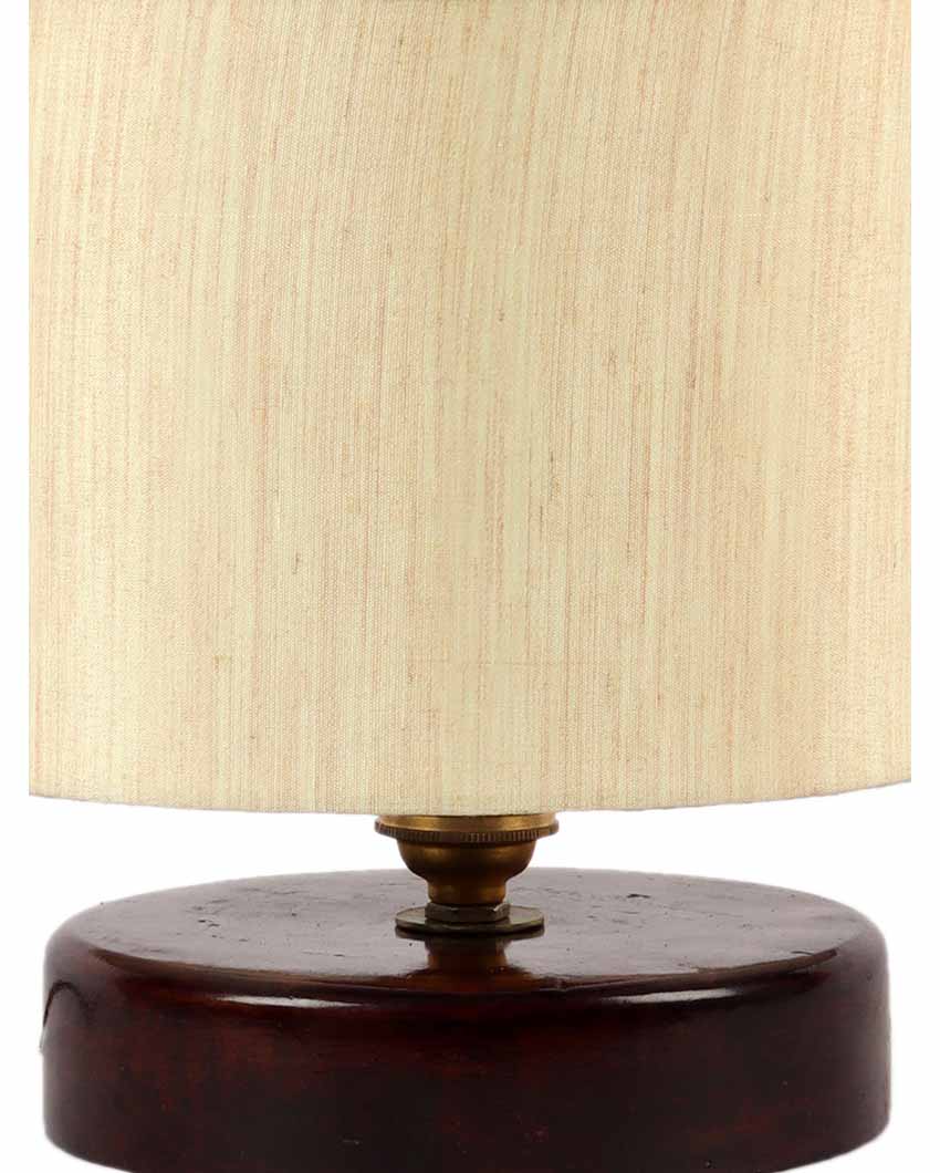 Cotton Table Lamp With Chocolate Wood Base Off White
