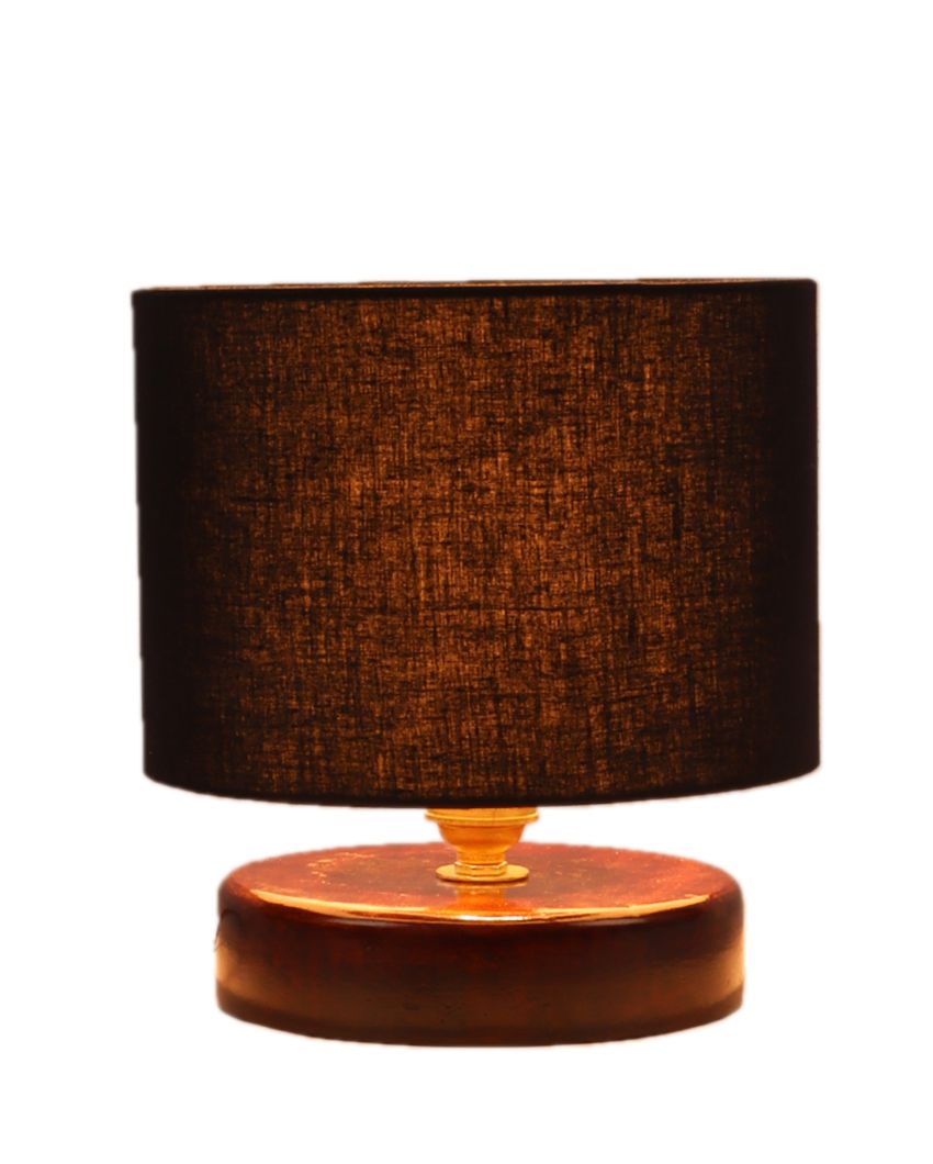 Cotton Table Lamp With Chocolate Wood Base Black