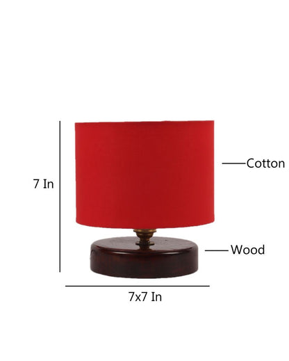 Cotton Table Lamp With Chocolate Wood Base Red