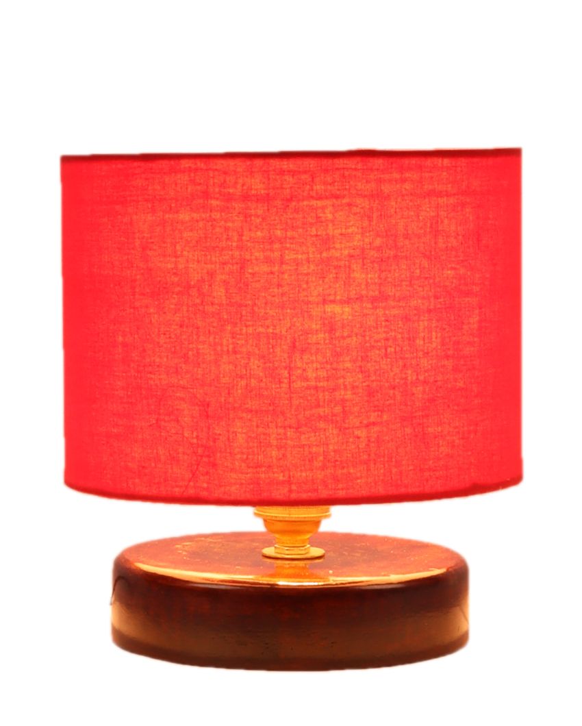 Cotton Table Lamp With Chocolate Wood Base Red