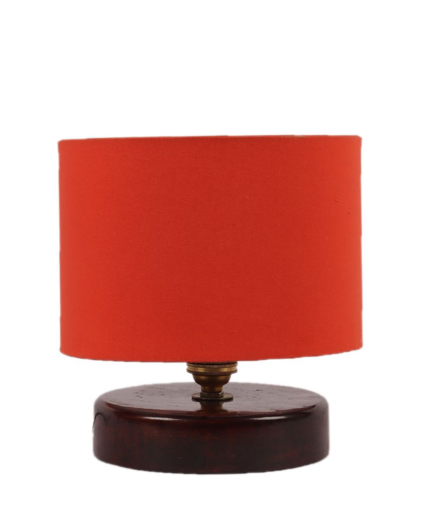 Cotton Table Lamp With Chocolate Wood Base Orange