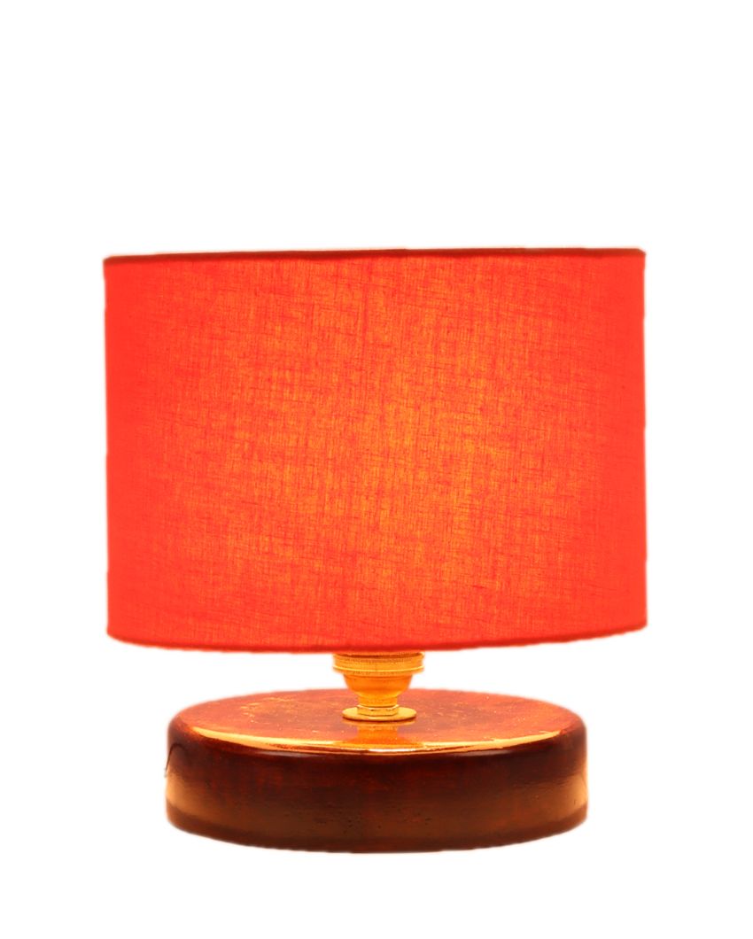 Cotton Table Lamp With Chocolate Wood Base Orange