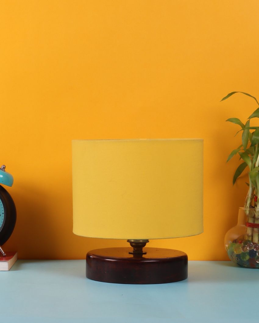 Cotton Table Lamp With Chocolate Wood Base Yellow