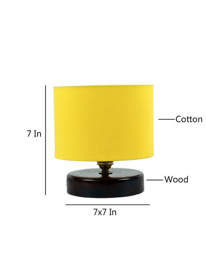 Cotton Table Lamp With Chocolate Wood Base Yellow