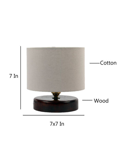 Cotton Table Lamp With Chocolate Wood Base Grey