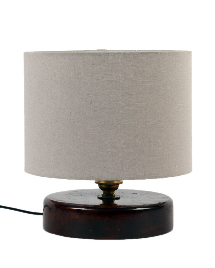 Cotton Table Lamp With Chocolate Wood Base Grey
