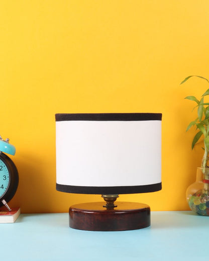 Monochrome Cotton Table Lamp With Chocolate Wood Base